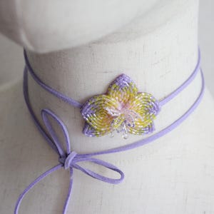 Purple Pink Yellow Orchid beaded choker necklace