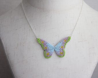 Embroidered butterfly statement necklace