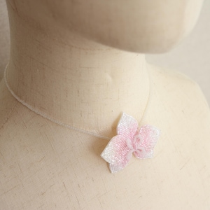 Hand Embroidered Orchid Pendant Necklace, Japanese Seed Beads
