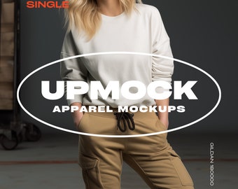 White Gildan 18000 Sweatshirt Mockup Apparel Mockup Fashion Mockup Digital Mockup Product Mockup Design Mockup Graphic Mockup Female Mockup