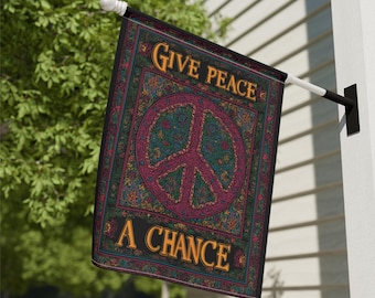 Give Peace A Chance Home and Garden Flag, Peace and Love Porch Banner, Peace Symbol House Flag, Hippie Garden Flag, Peace Sign Porch Flag
