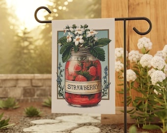Strawberry Jar Home and Garden Flag, Strawberries Porch Banner, Vintage Farmer&#39;s Market House Flag, Retro Porch Flag, Red Berries Flag