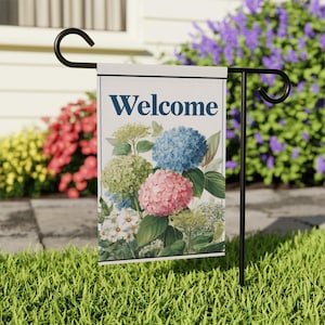 Hortensie Willkommen Haus und Garten Flagge, Floral Willkommen Porch Banner, Blumen Willkommen Haus Flagge, Sommer Willkommen Garten Flagge, Veranda Flagge