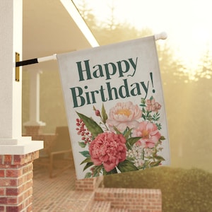 Happy Birthday Wildflowers Home and Garden Flag, Birthday Party Porch Banner, Floral Birthday Flag, Happy Birthday Flowers Garden Flag