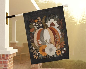 Bandera rústica de calabaza para casa y jardín, pancarta de otoño para porche, bandera para exteriores con colores otoñales, bandera para casa de temporada de cosecha, acogedora bandera de jardín otoñal, floral