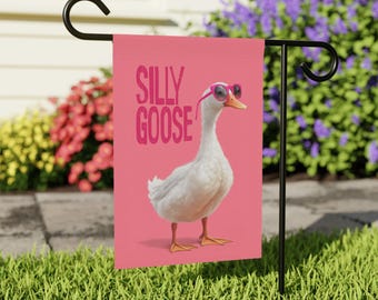 Silly Goose Home and Garden-vlag, grappige gans verandabanner, roze tuinvlag, humor huisvlag, gans in zonnebril verandavlag, coole gans