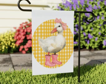 Duck in Rain Boots tuinvlag, grappige tuinvlag, schattige verandavlag, kinderverhaalboek huisvlag, rustieke charme verandabanner, grillig
