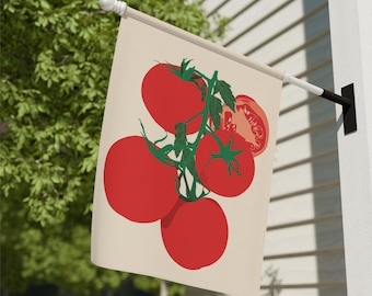 Block Print Tomatoes Flag, Farmer's Market Tomato Porch Banner, Farmhouse Decor Garden Flag, Vegetable Garden Flag, Spring Summer House Flag