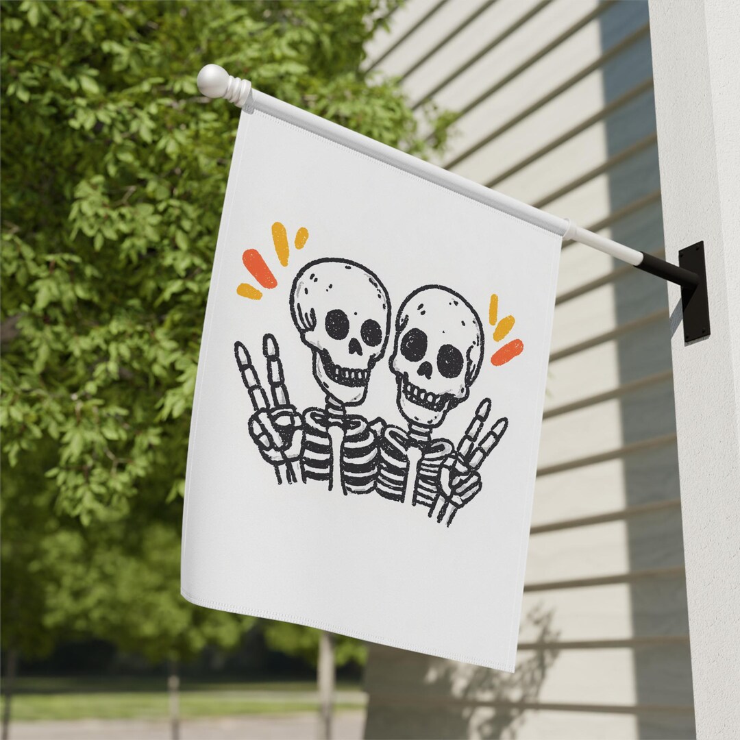 Humor Flag Peace Sign Skeletons Home and Garden Flag, Halloween Porch Banner ...