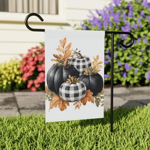 Bandeira de abóboras chiques para casa e jardim, faixa de abóboras xadrez preto e branco para varanda, bandeira de casa estilosa para o outono, bandeira clássica para varanda de outono