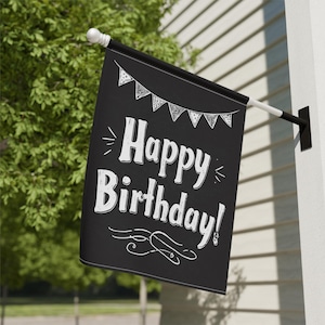 Happy Birthday Home and Garden Flag, Birthday Party Porch Banner, Garden Party Flag, Happy Birthday House Flag, Black & White Birthday Flag