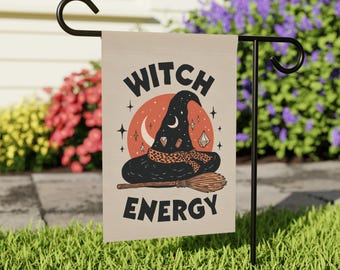 Witch Energy Home and Garden Flag, Funny Witch Porch Banner, Witchy Garden Flag, Witch's Hat House Flag, Cute Witches Porch Flag, Magical