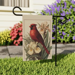 Bandeira Cardinal para casa e jardim, faixa vermelha para varanda com pássaros, bandeira de jardim para amantes de pássaros, bandeira de jardim Cardinal, bandeira floral para casa, bandeira floral para varanda