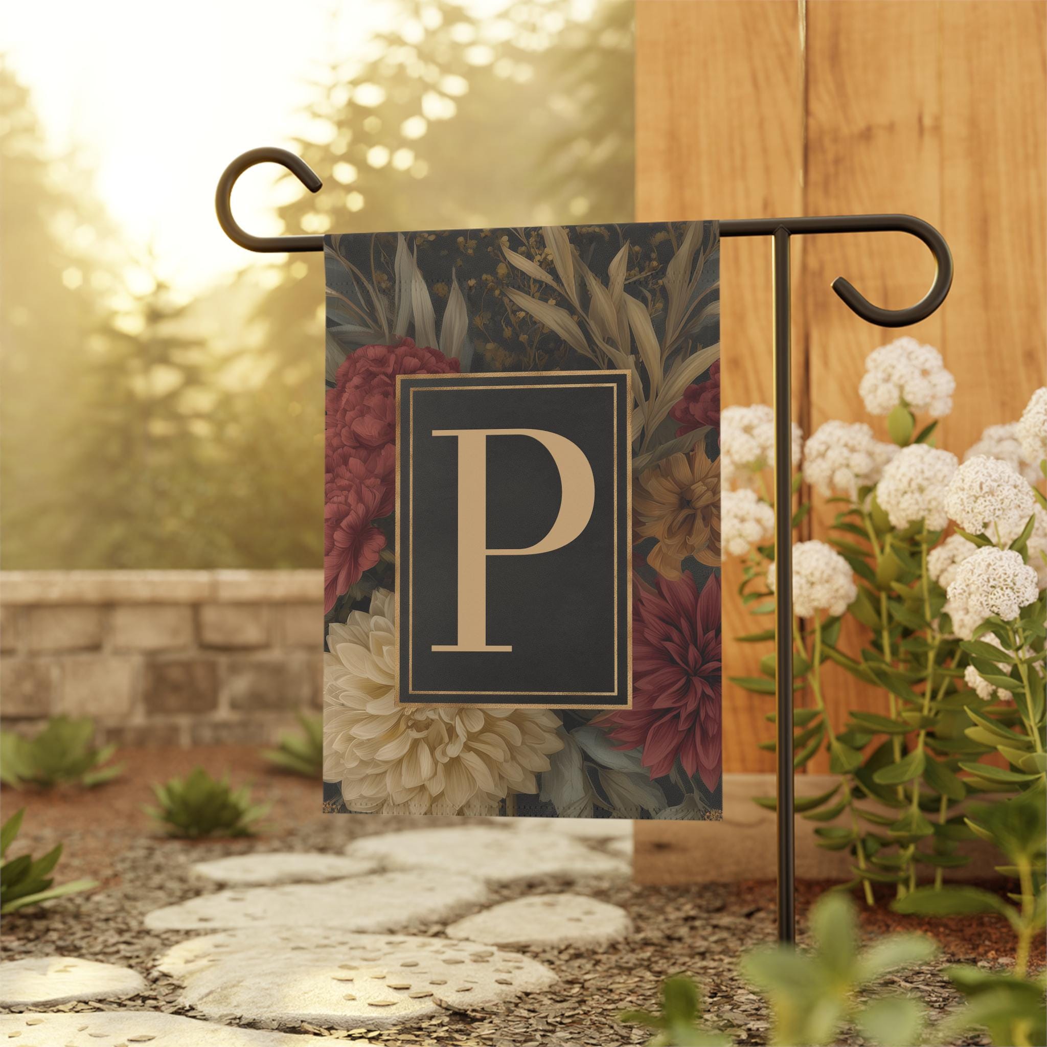 Modern Classic Floral Monogram Flag, Chic Family Name Porch Banner ...