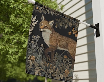 Vintage Red Fox Home and Garden Flag, Medieval Castle Decor, Renaissance Porch Banner, Cottagecore House Flag, Wild Woods Garden Flag