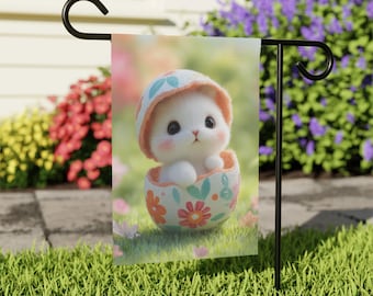 Easter Bunny Egg Home and Garden Flag, Easter Porch Banner, Easter Bunny House Flag, Easter Egg Garden Flag, Pastel Easter Flag