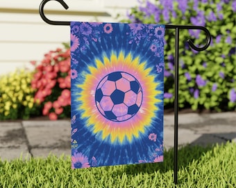 Tie Dye Soccer Ball Home and Garden Flag, Soccer Porch Banner, Sports Family House Flag, Soccer Lover Garden Flag, Soccer Fan Porch Flag