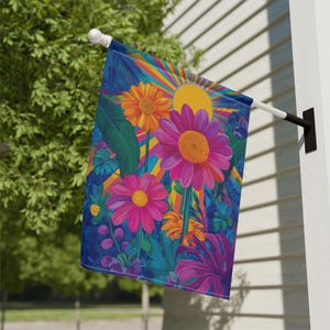 Bunte Blumen Sonnenaufgang Haus und Garten Flagge, helle Blumen Porch Banner, Frühlingsblumen Garten Flagge, sonnige Sommerhaus Flagge, Garten Dekor