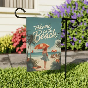 Take Me to the Beach Home and Garden Flag, Beach Lover Porch Banner, Ocean Seascape House Flag, Beach Theme Garden Flag, Palm Trees Flag