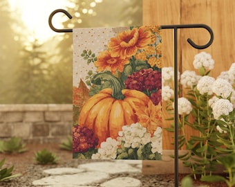 Bandera de calabaza otoñal para casa y jardín, pancarta de otoño para porche, bandera de colores otoñales para exteriores, bandera de casa de temporada de cosecha, bandera acogedora de jardín otoñal, floral