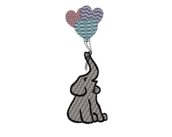 Cute Elephant Embroidery Design Elephant Balloon Embroidery Design Kids Birthday Embroidery File Birthday Elephant DST Elephant JEF Bday DST