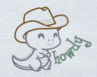 Howdy Embroidery Design Howdy Dinosaur Embroidery Design Dinosaur Cowboy Embroidery File Cowboy Dino Embroidery Design Dino dst Dino pes ++