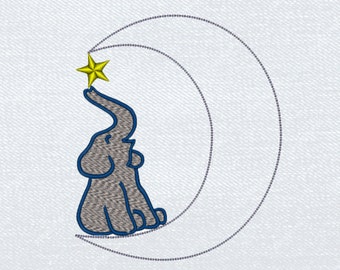 Cute Elephant Machine Embroidery Design Baby Elephant Embroidery Design Elephant On Moon Embroidery Design Cute Animal For Toddler DST file