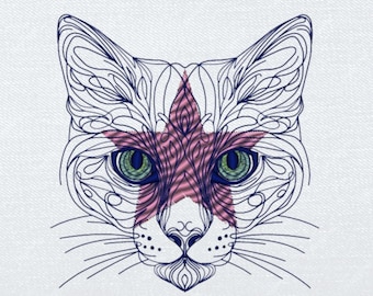 Artful Cat Embroidery Design Cat Machine Embroidery Design Cat Art Embroidery Design With Cat Face Embroidery File Graphic Art Embroidery