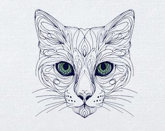 Cat Embroidery Design Cat Machine Embroidery Design Black Cat Silhouette Embroidery Design With Cat Artful Cat Embroidery Design Cat .DST +