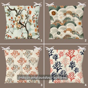 Cuscino per sedia floreale, cuscini decorativi per sedie, cuscino per sedia con design artistico color corallo, cuscino per sedia trapuntato per interni ed esterni con lacci, sgabelli imbottiti