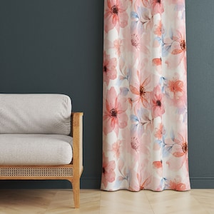 Vintage Design Pink Flowers Window Curtain, Classic Style Window Coverings, Living Room Window Drapes, Soft Pink Hues Curtain, Home Textile