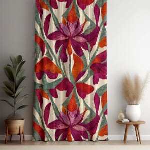Bold Tropical Floral Curtain, Magenta Orange Botanical Drapes, Exotic Flower Print Window Panel, Colorful Modern Jungle Decor, Custom Size