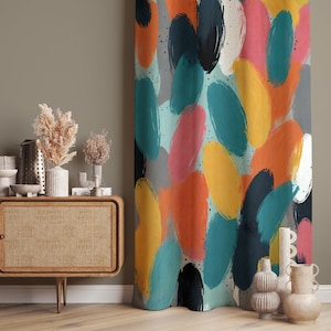Abstract Brushstroke Curtain – Colorful Modern Art Drape, Multicolor Paint Pattern Window Treatment, Custom Size Fabric, Bold Room Decor