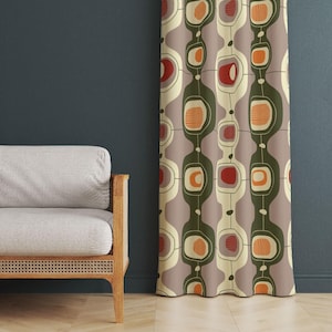 Abstract Art Window Curtains, Mid-Century Modern Window Drapes, Geometric Design Curtain Panel, Blackout Option Colorful Window Treatments