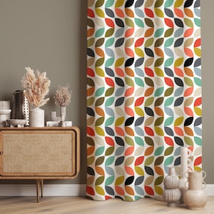 Folk Art Curtain, Scandinavian Drapes, Colorful Nordic Decor Living Room Curtains, Blackout Option, Custom Size Fabric, Door Curtain Panel