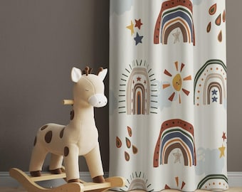 Rainbow Nursery Curtains, Kids Room Drapes, Blackout Option, Custom Size