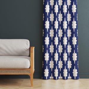 Modern Blue Curtain – Abstract Floral Print Window Drape, Bold Geometric Home Decor, Custom Size Panel, Living Room Curtain, Blackout Option
