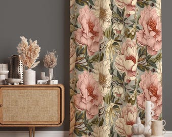Nostalgic Pink Rose Design Curtains, Vintage Decor Floral Living Room Window Panel, Decorative Drapes, Blackout Option