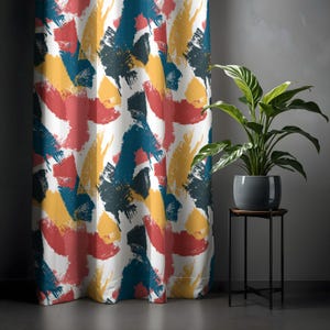 Abstract Brushstroke Curtain, Color Splash Drapes, Modern Art Pattern Panel, Bold Painterly Design Window Decor, Blackout Option