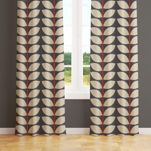 Mid Century Atomic Leaves Design Window Curtains, Stylish Retro Leaves Drapes, Vintage Design Window Treatments, Blackout Option, Boho Decor