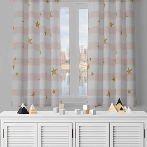 Pink Stripe Curtains, Nursery Drapes, Kids Room Drapes, Stars  Window Treatments, Blackout Option, Custom Size, Eyelet Rod Pocket Option,