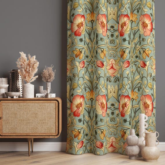 Geblümte Vorhänge, Vintage-Design, Blumenmuster, Retro-Wohnzimmergardinen, Verdunkelungsoption, Türrahmen