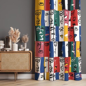 Modern Art Curtains, Abstract Face Drapes, Contemporary Living Room Curtains, Artistic Home Window Treatments, Blackout Option, Door Curtain