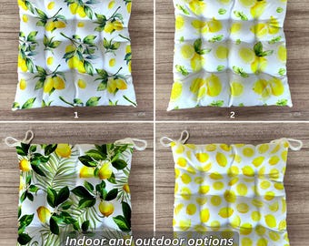 Lemon Chair Cushion with Ties – Cozy Kitchen Seat Pad, Dining Room Chair Pillow, Bright Fruit Print Kitchen Décor