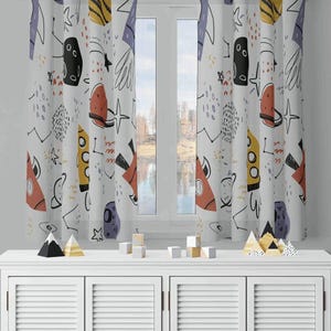 Gordijnen ruimtethema, kinderkamergordijnen, decor kinderkamer, verduisteringsoptie, aangepast formaat, raketontwerpgordijn, zak met oogje, gordijnpaneel