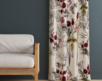 Floral Curtains, Butterfly Theme Drapes, Living Room Window Treatments, Blackout Option, Custom Size, Home Decor