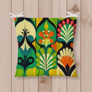 Bohemian Seat Pad, Colorful Chair Cushion, Outdoor Indoor Chair Cushion With Ties, Abstract Design Tufted Seat Cushion, Kitchen Stool Pads