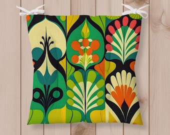 Almofada de assento boho, almofada colorida para cadeira, almofada para cadeira interna e externa com amarras, almofada de assento tufada com design abstrato, almofadas para banquetas de cozinha