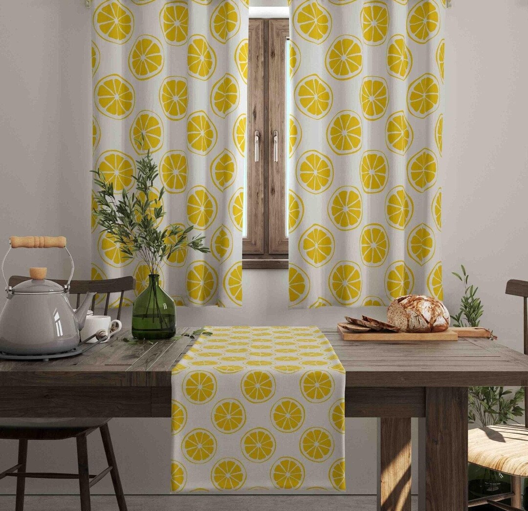 Lemon Slice Curtains, Kitchen Curtains, Lemon Design Drapes, Yellow ...