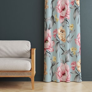 Rosa Blume gemusterten Fenster Vorhänge, Blume gemusterte Wohnzimmer Fenster Vorhänge, Floral gemusterte Vintage bunte Vorhänge, Haus Vorhänge